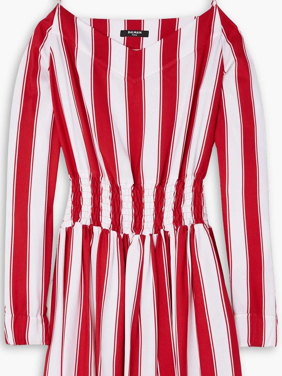 cold-shoulder striped twill mini dress