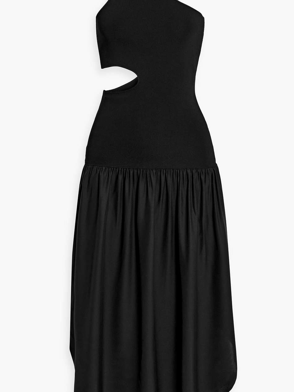 cutout silk and stretch-knit midi dress