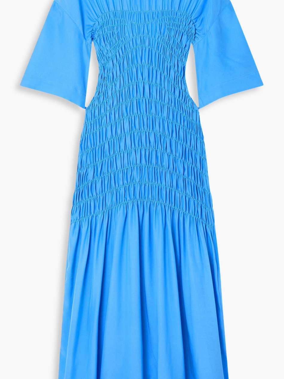 shirred silk-satin midi dress