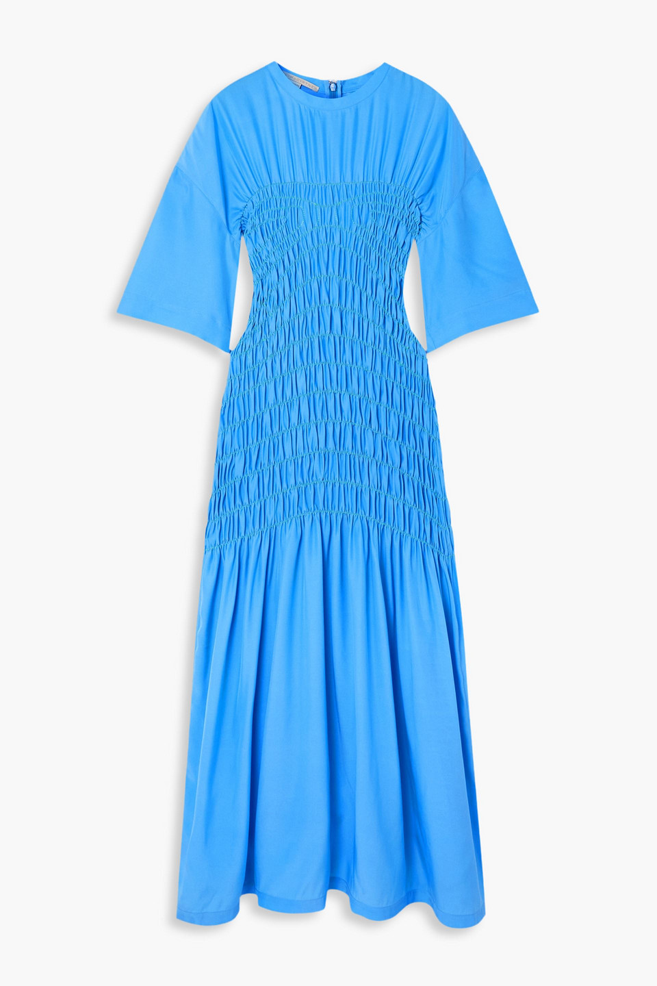Stella Mccartney Shirred Silk-satin Midi Dress In Azure