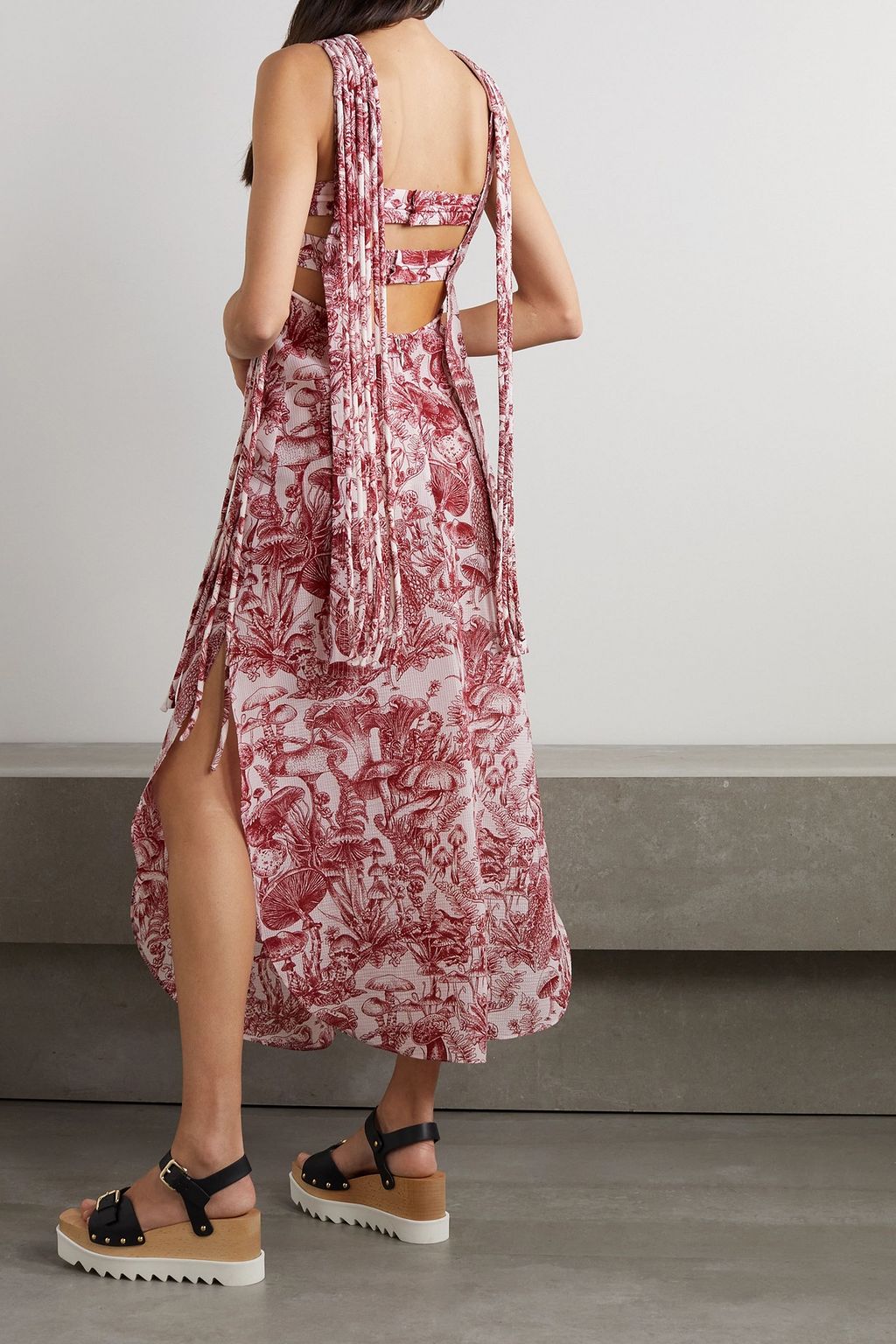 STELLA MCCARTNEY Fringed printed silk and cotton-blend midi dress