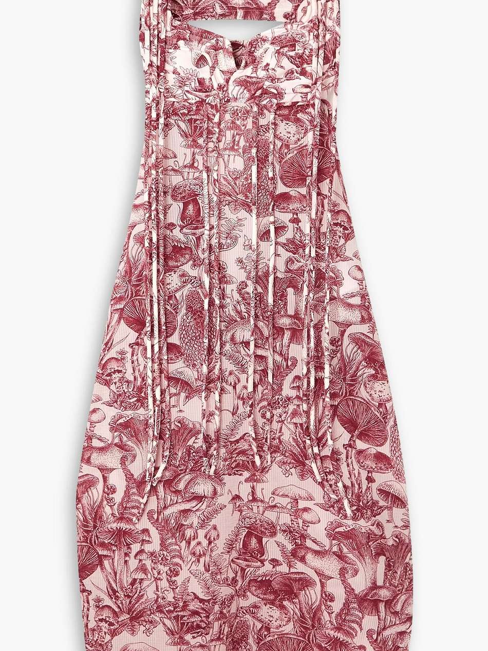 fringed printed silk and cotton-blend midi dress