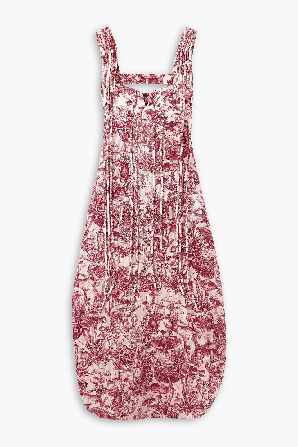 Stella Mccartney Fringed Printed Silk And Cotton-blend Midi Dress In Burgundy