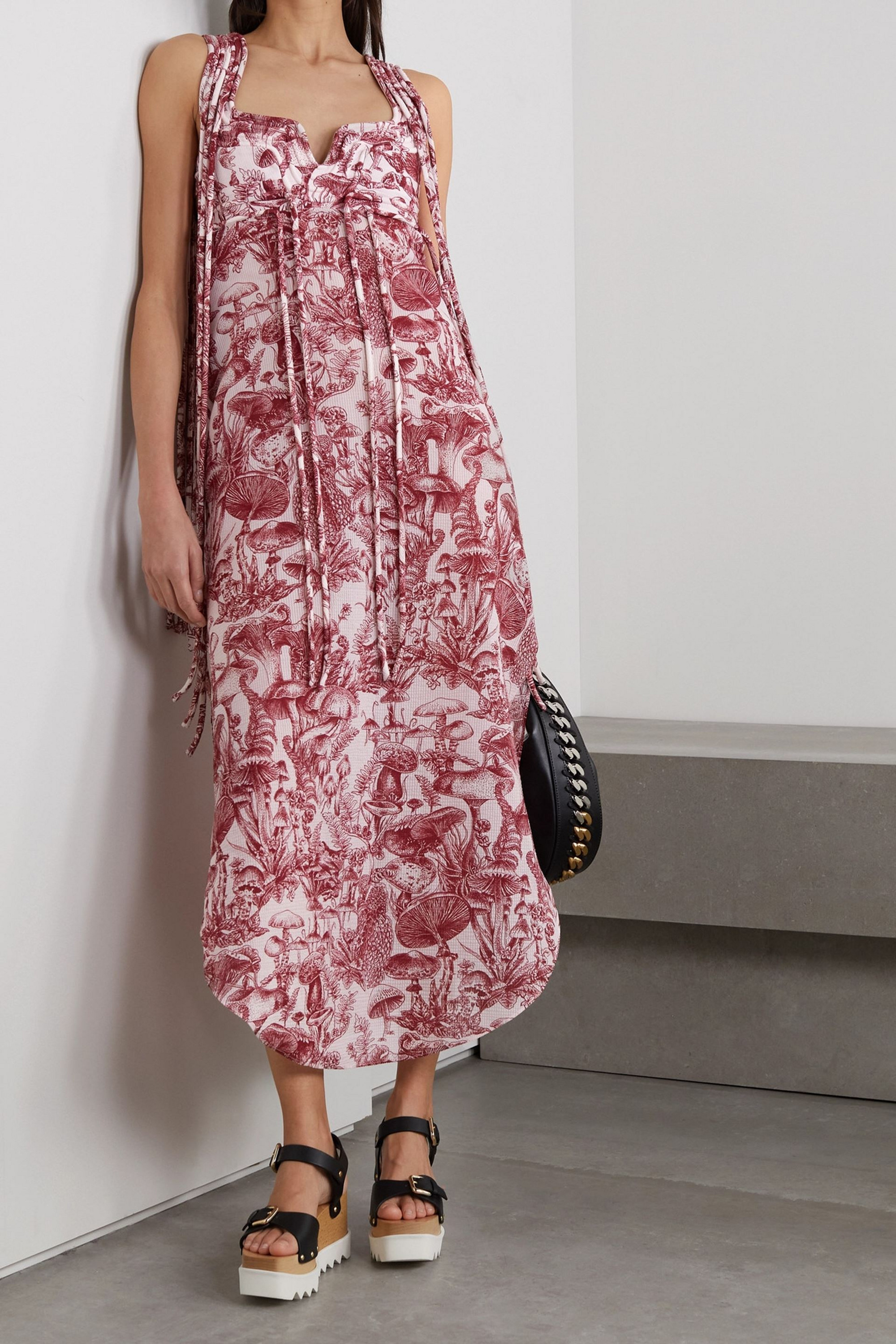 Stella McCartney Fringed printed silk and cotton-blend midi dress