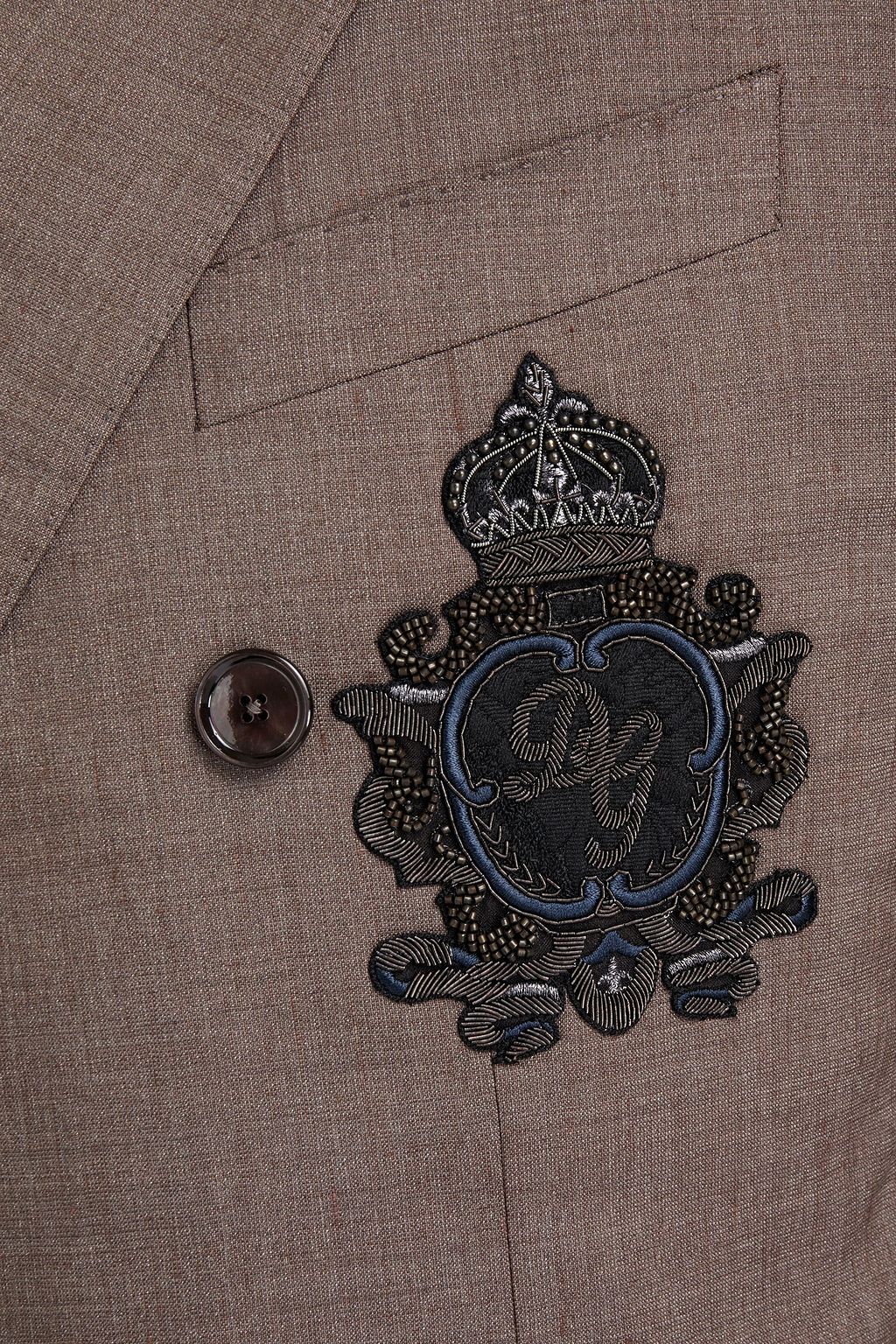 DOLCE&GABBANA Slim-fit double-breasted embroidered wool, linen and silk-blend blazer