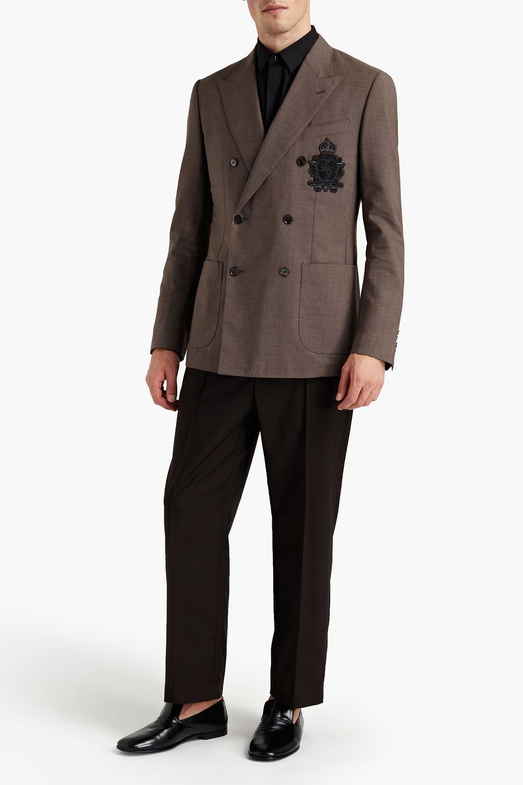DOLCE&GABBANA Slim-fit double-breasted embroidered wool, linen and silk-blend blazer