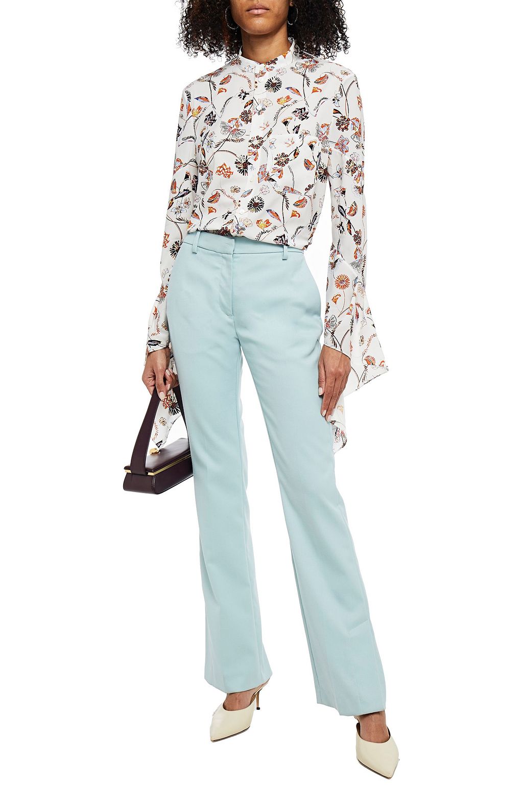 ROLAND MOURET Damara fluted floral-print crepe de chine blouse