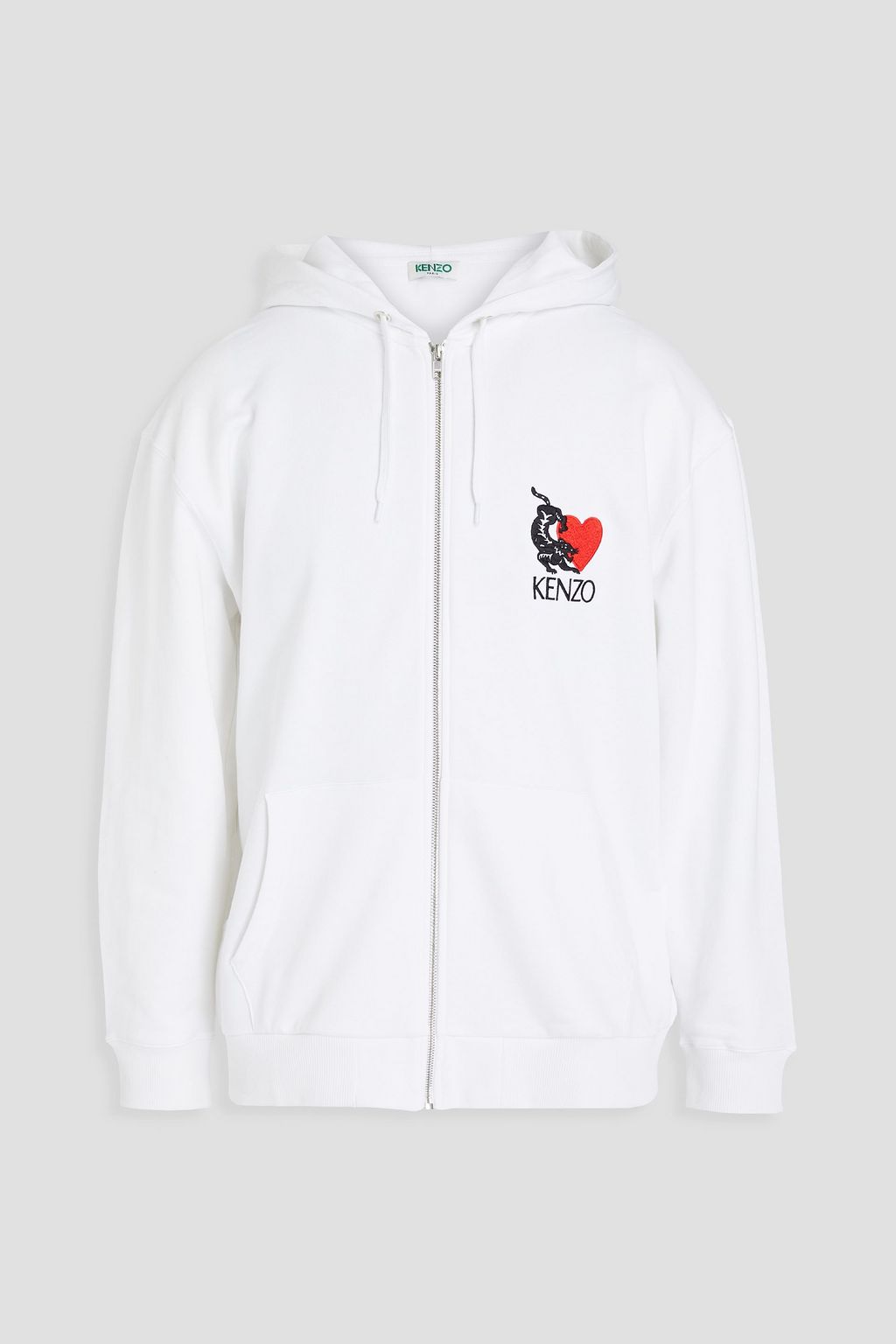 Kenzo - Embroidered cotton-fleece Zip-Up Hoodie White - S
