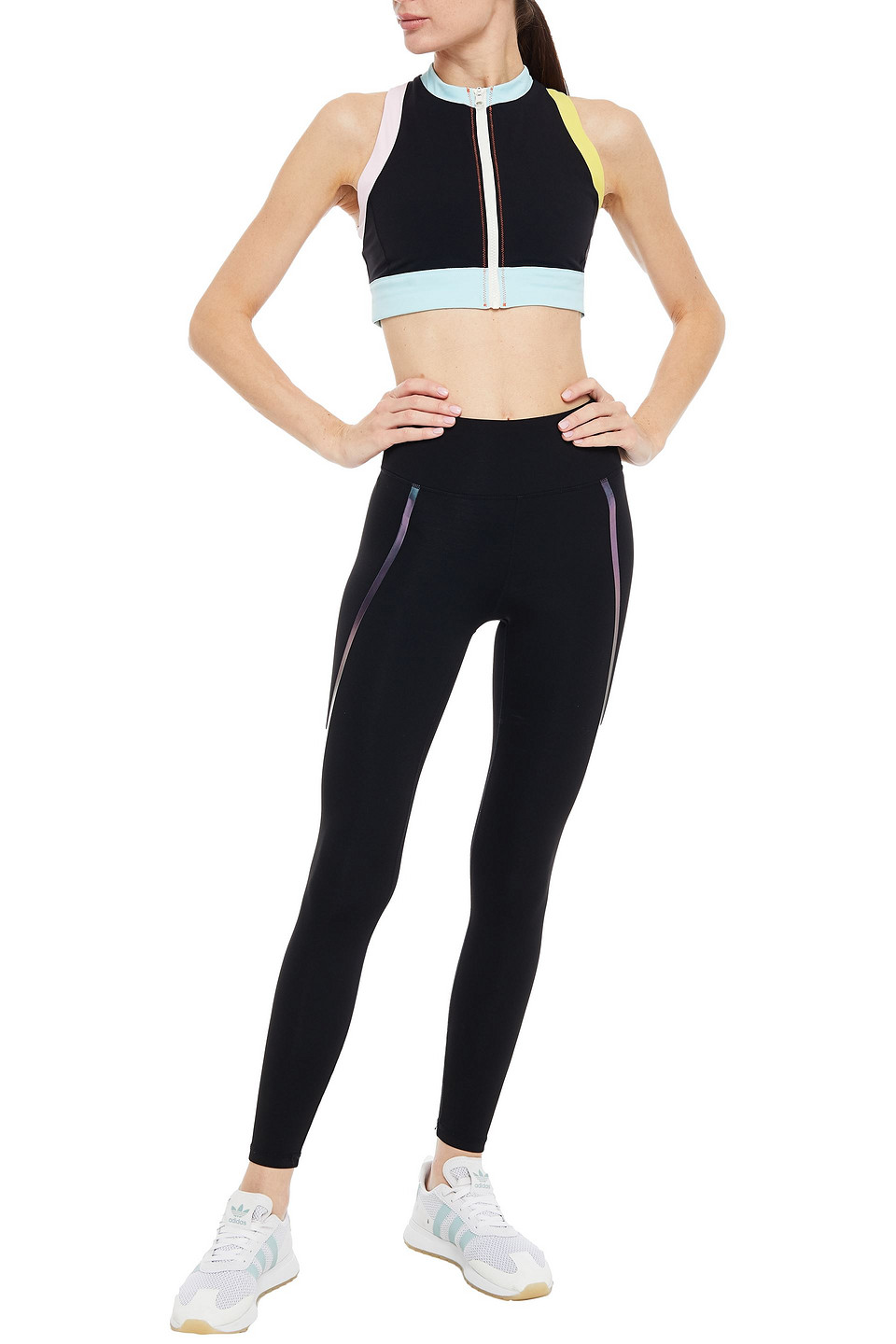Solid & Striped Sport Printed Colour-block Stretch Sports Bra In Black