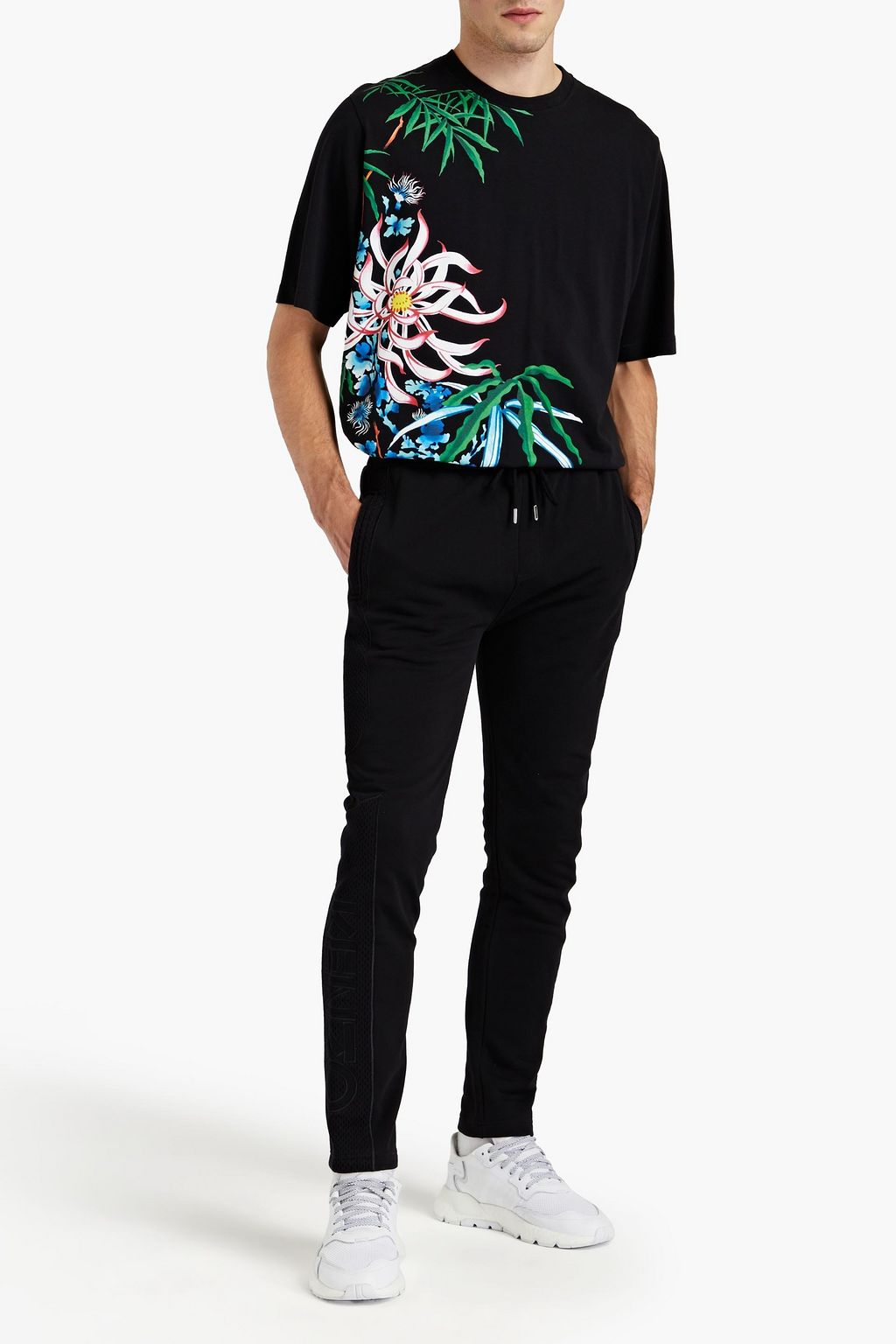 KENZO Slim-fit cropped mesh-paneled embellished French cotton-terry sweatpants
