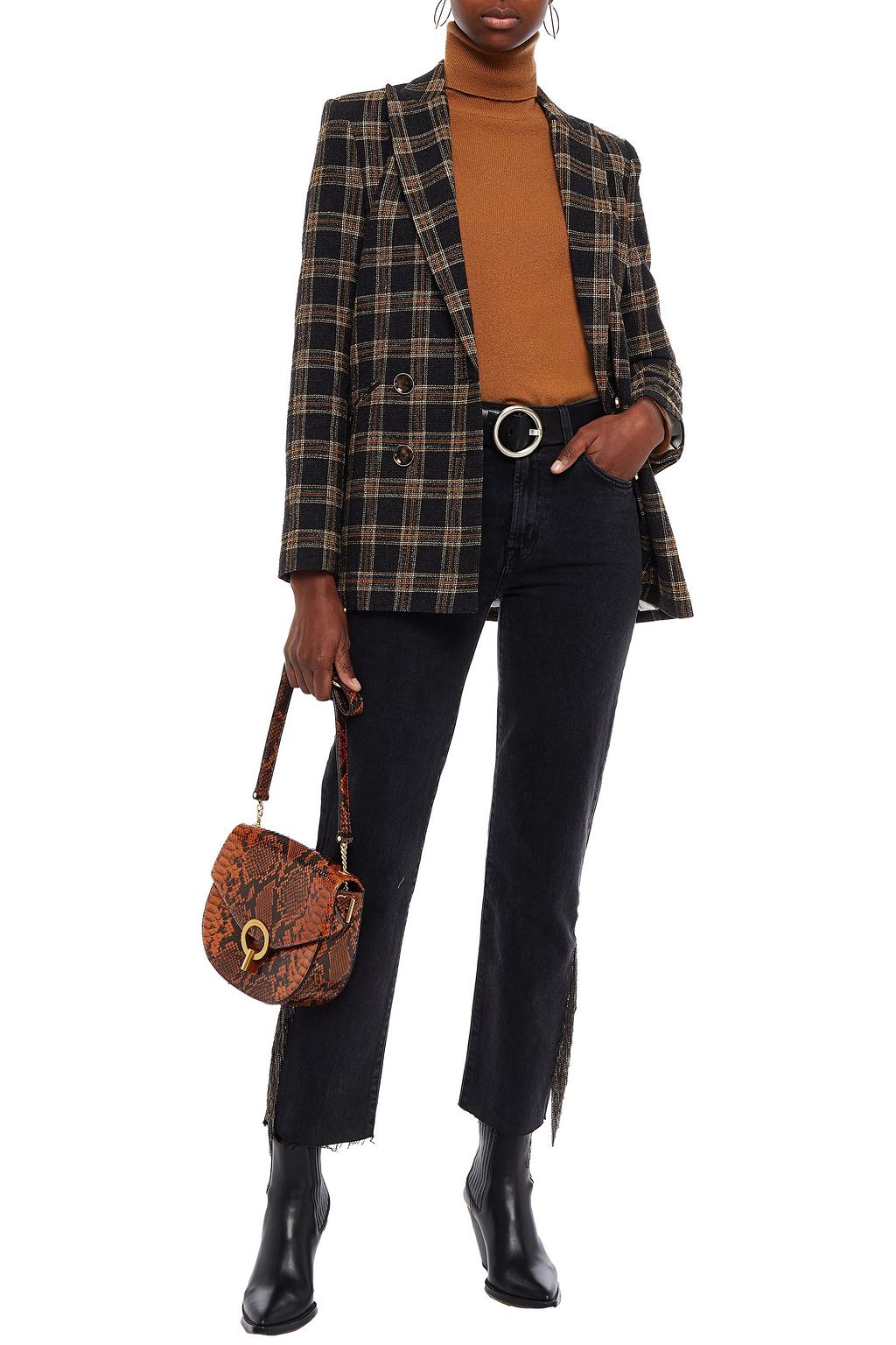 J BRAND Chain-trimmed high-rise straight-leg jeans