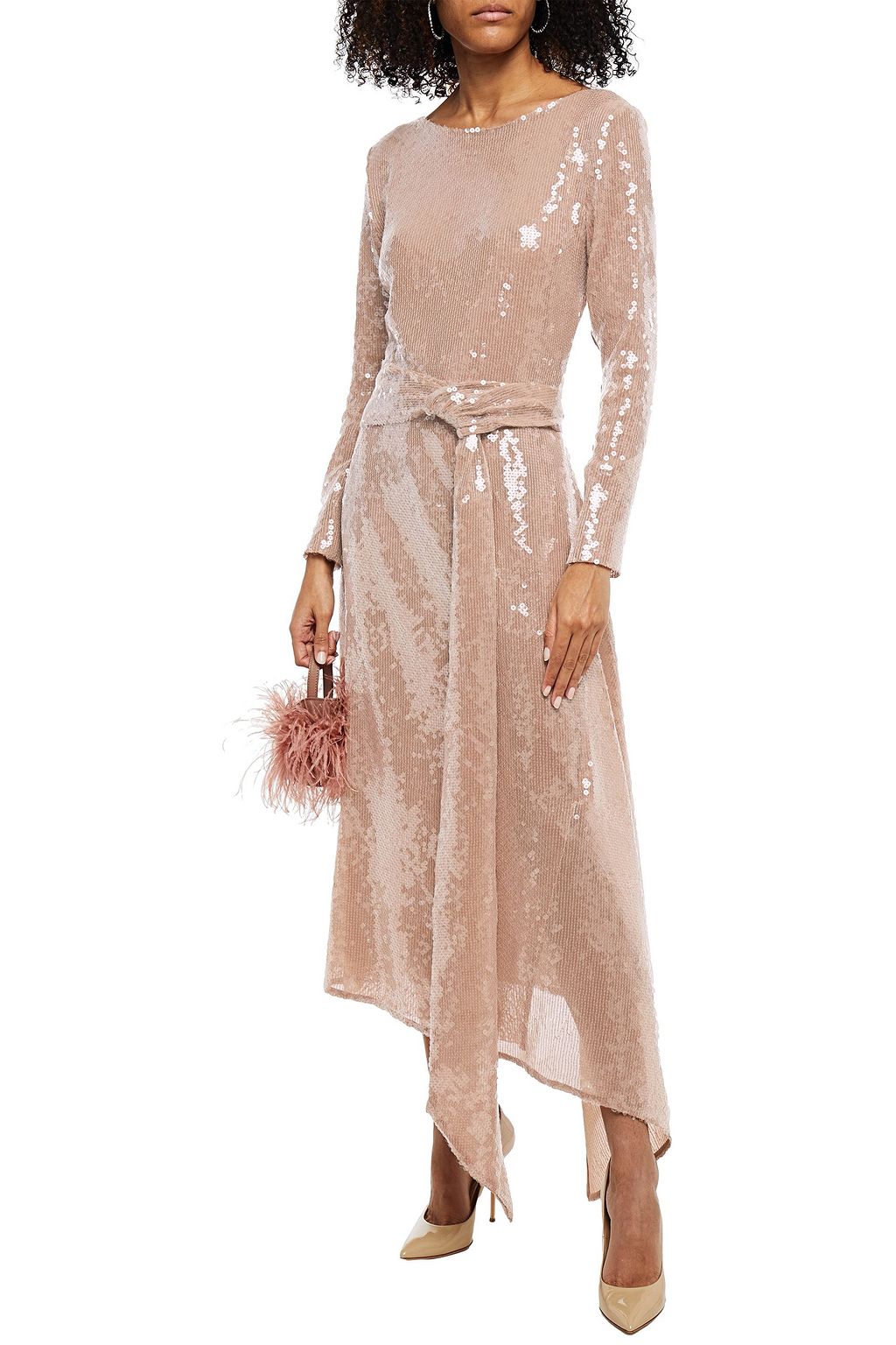 ROLAND MOURET Angelo draped sequined tulle midi dress