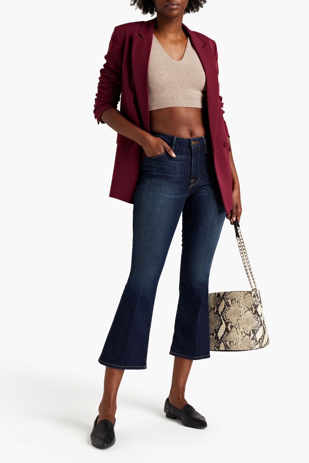 FRAME Cropped mélange cashmere tank