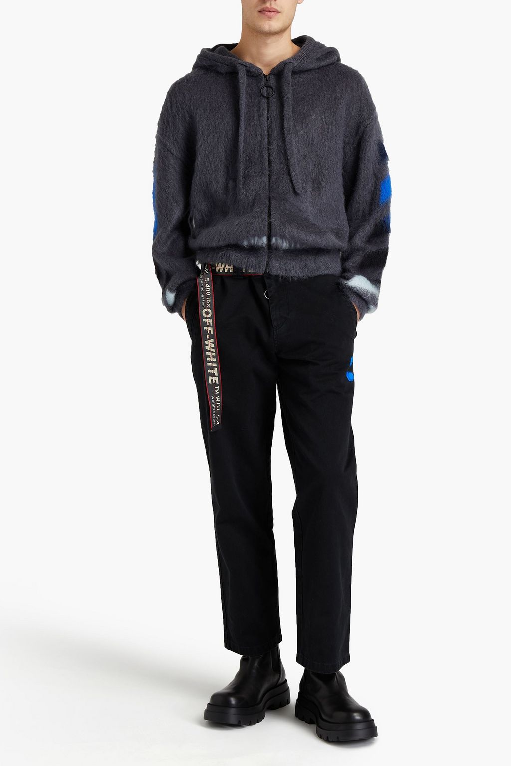 OFF-WHITE™ Brushed intarsia mohair-blend zip-up hoodie
