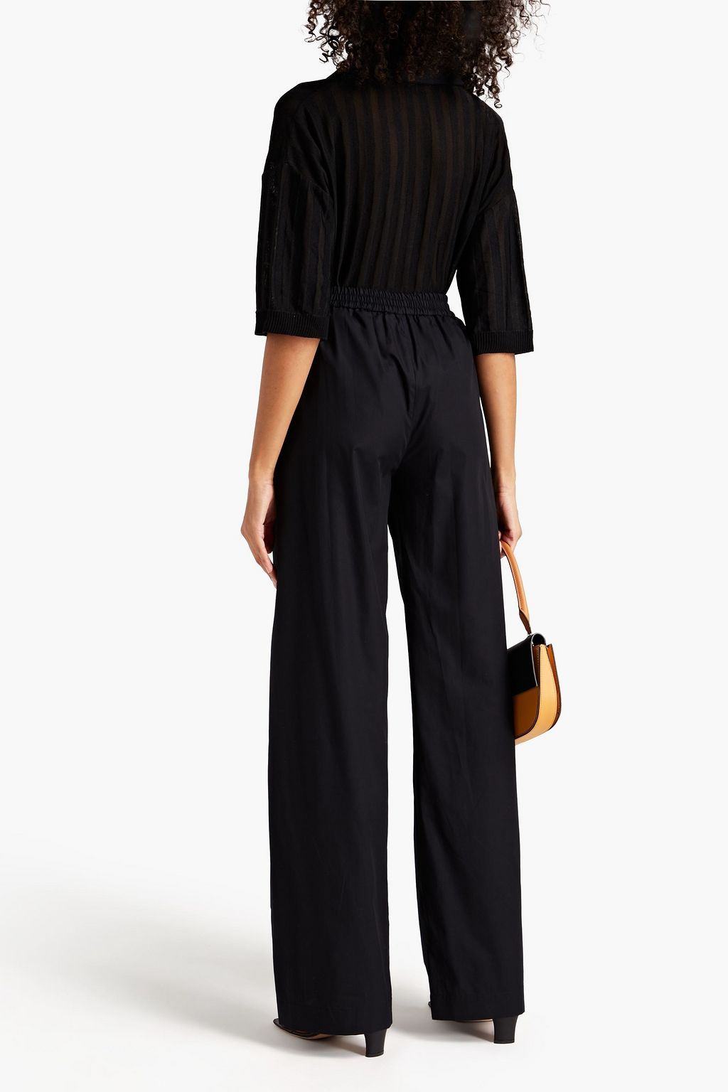 PIAZZA SEMPIONE Ribbed-knit and cotton-paneled polo shirt