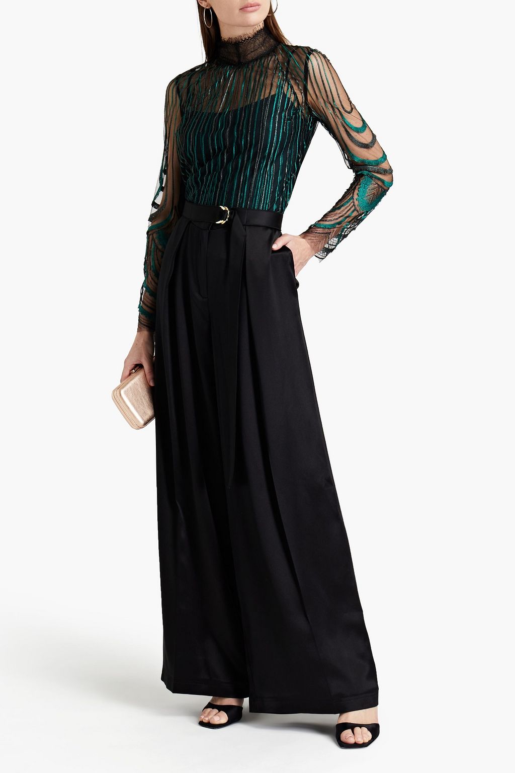 AMANDA WAKELEY Belted silk-satin wide-leg pants
