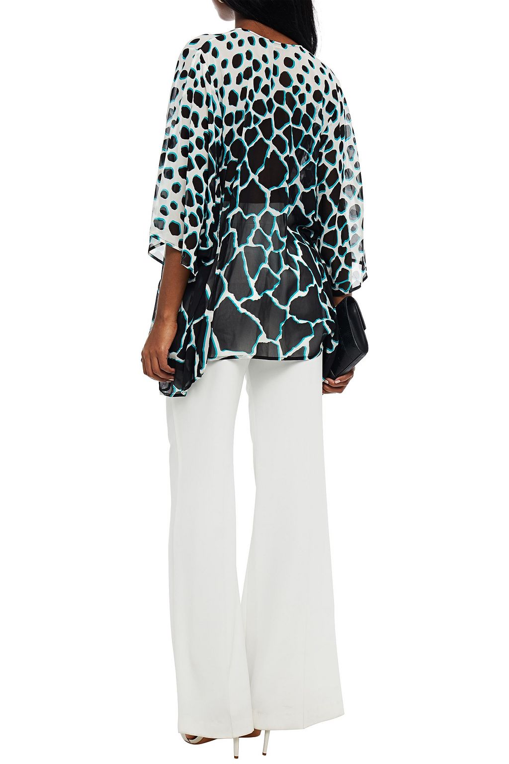 ROBERTO CAVALLI Lace-up embellished printed silk-georgette top