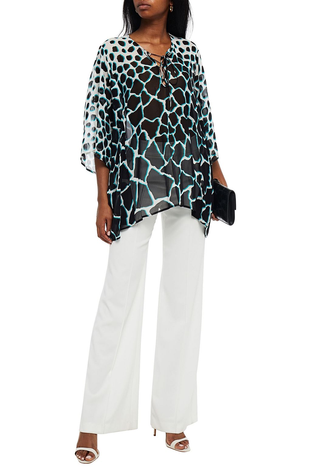 ROBERTO CAVALLI Lace-up embellished printed silk-georgette top