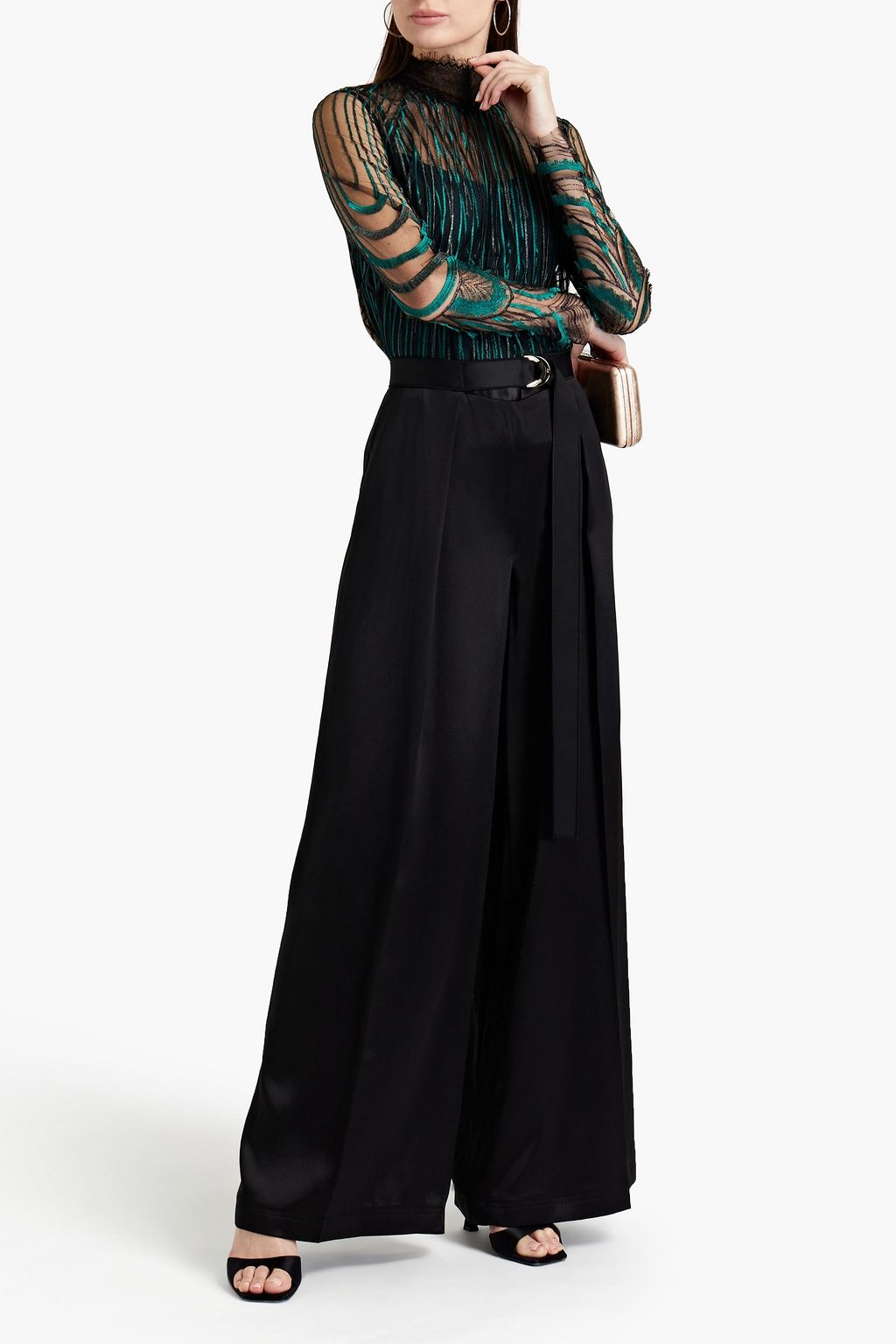 AMANDA WAKELEY Embroidered metallic tulle top