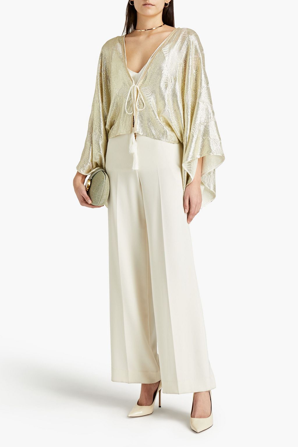 AMANDA WAKELEY Embellished metallic crepe de chine top