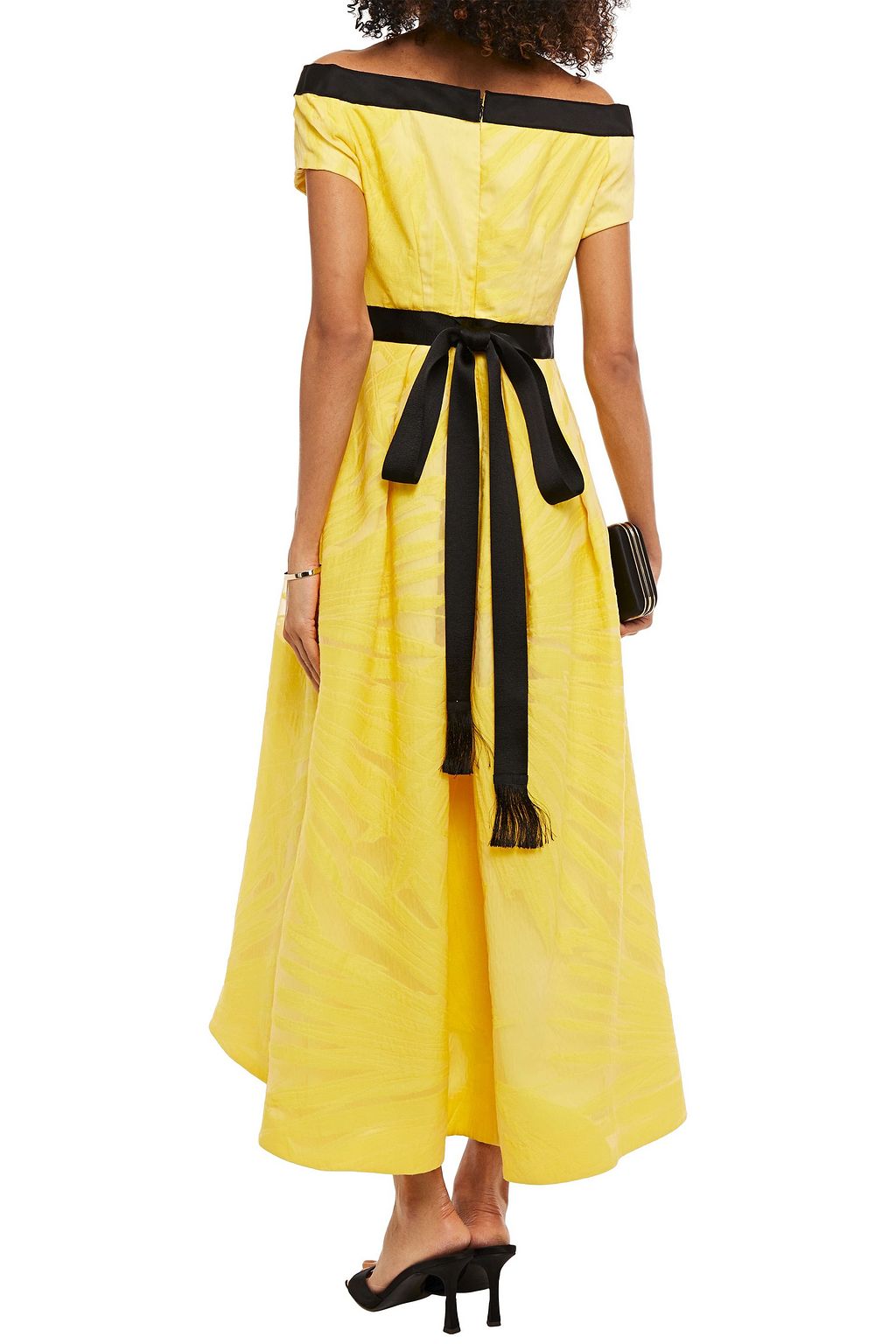 AMANDA WAKELEY Bardot off-the-shoulder tie-back fil coupé silk-blend georgette midi dress