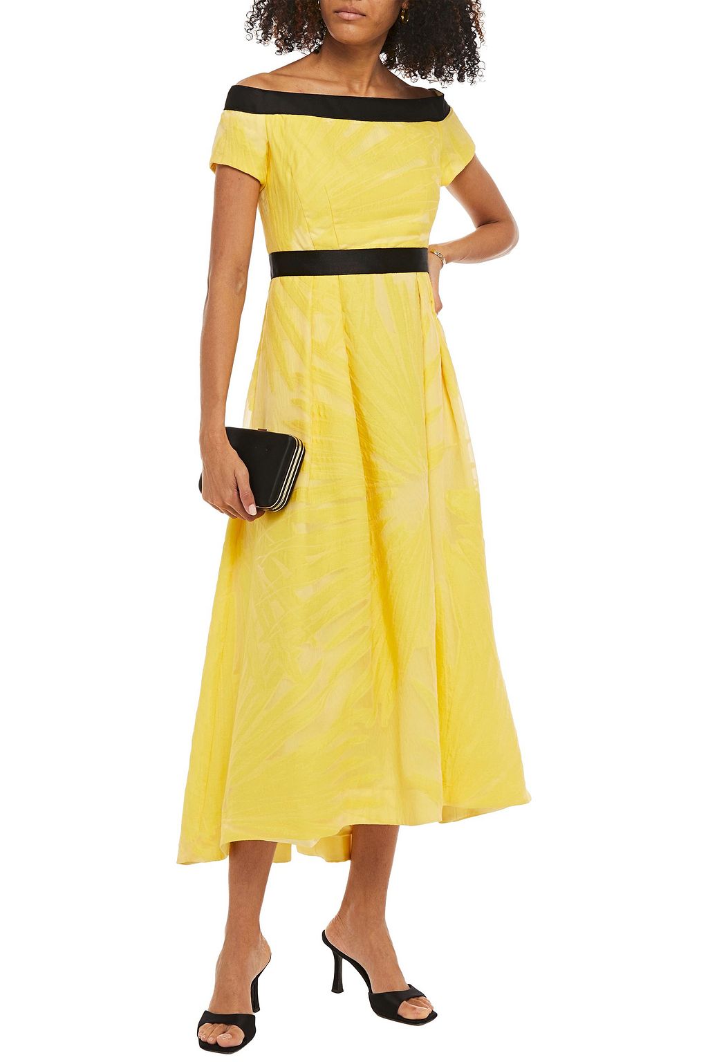 AMANDA WAKELEY Bardot off-the-shoulder tie-back fil coupé silk-blend georgette midi dress