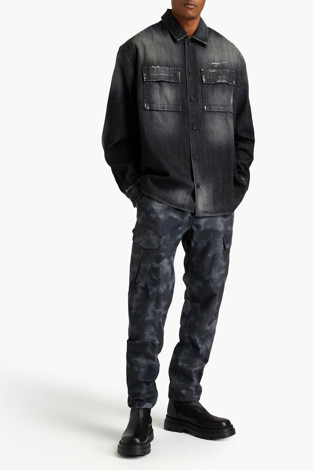 OFF-WHITE™ Distressed faded printed denim overshirt