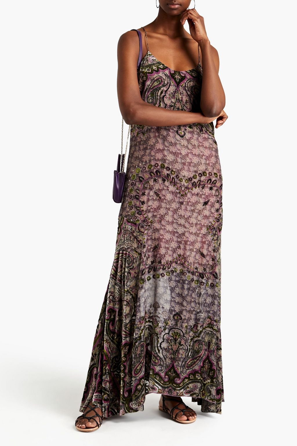 ETRO Printed devoré-velvet maxi slip dress