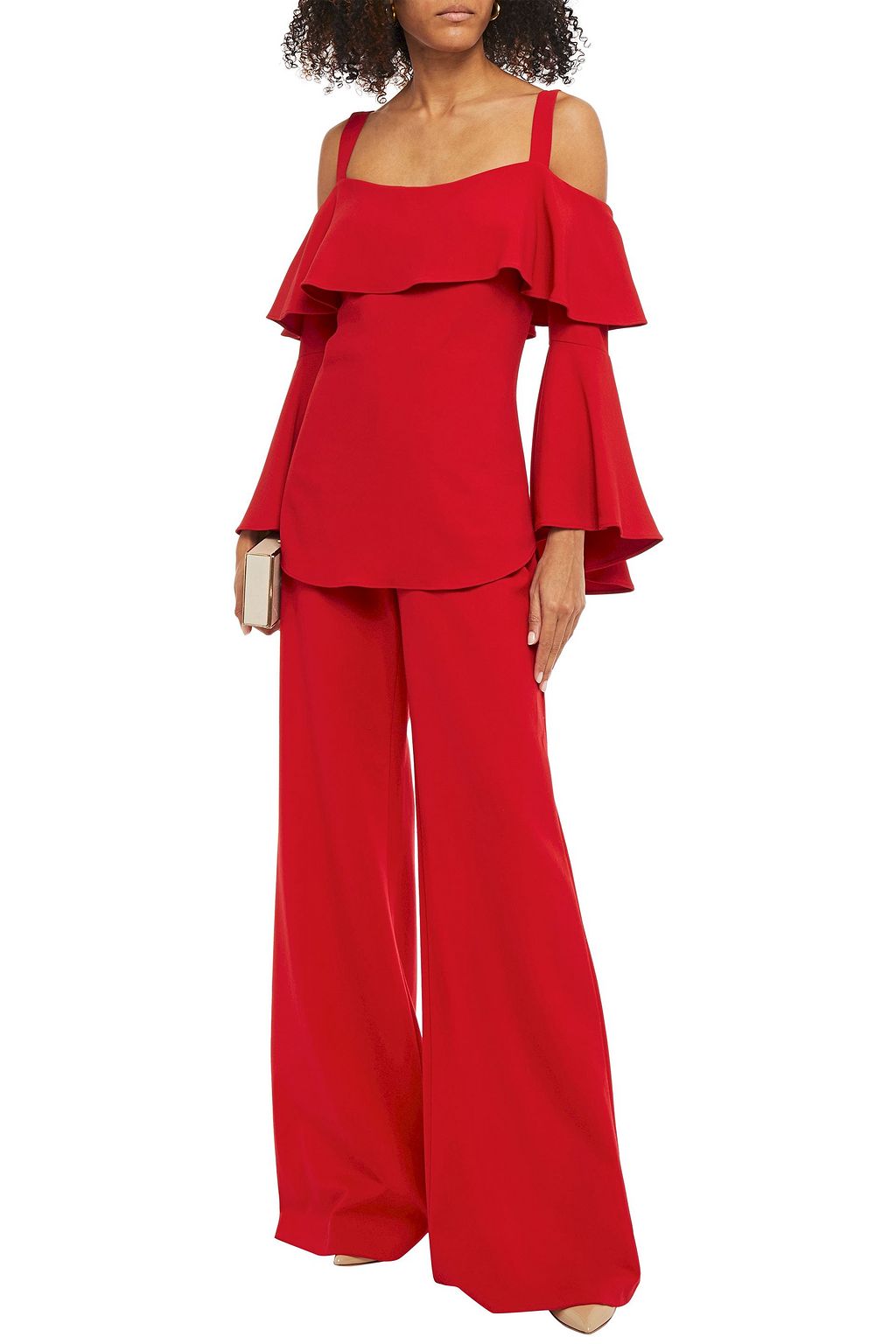 ELIE SAAB Cold-shoulder ruffled crepe top