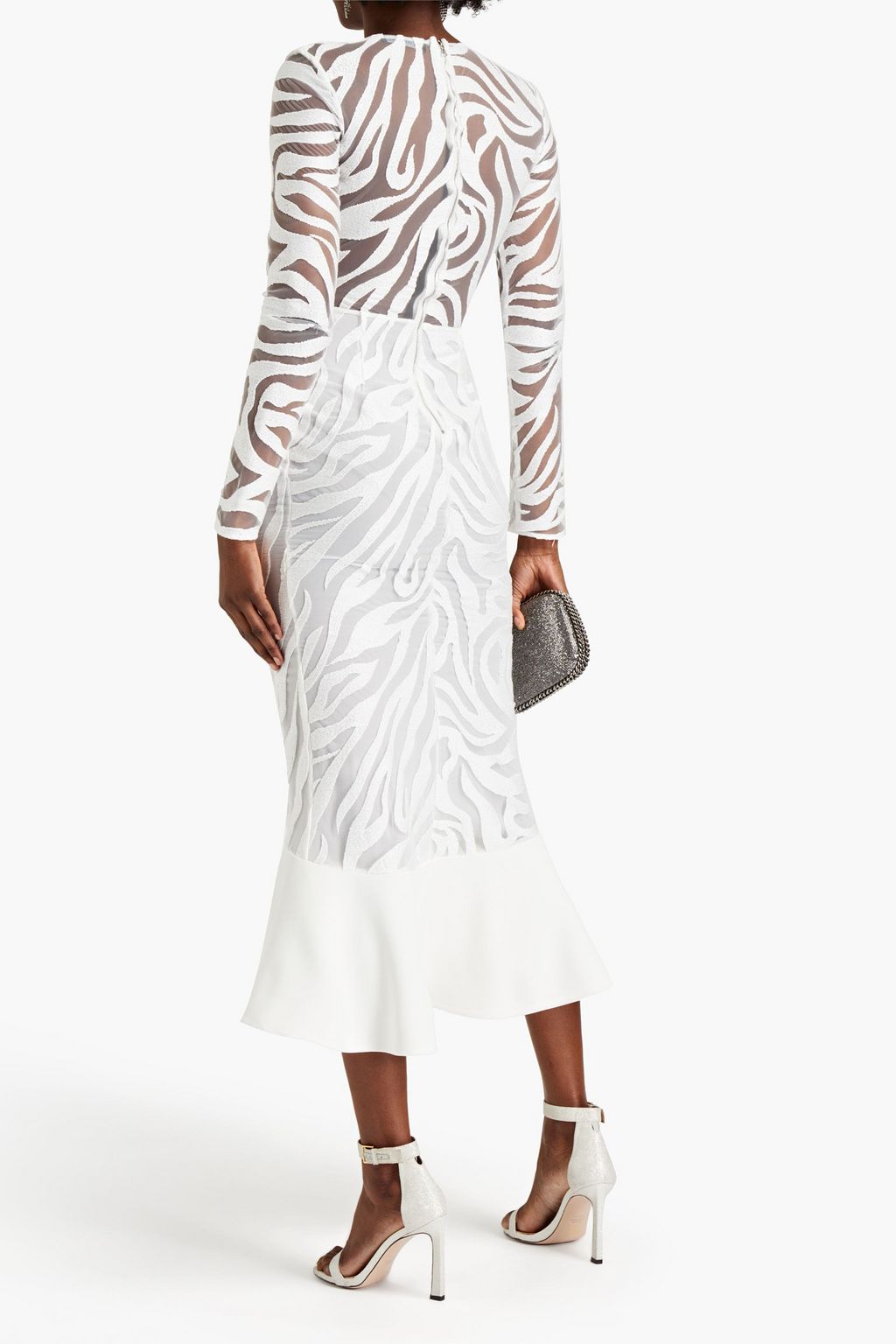 DAVID KOMA Crepe-paneled embroidered tulle midi dress
