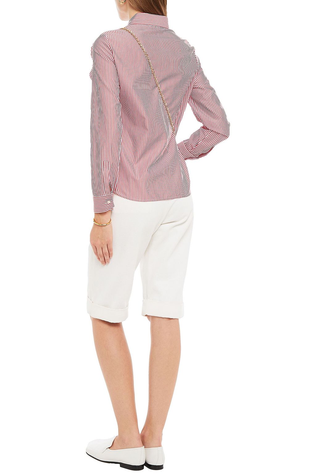 REDVALENTINO Ruffled striped cotton-poplin shirt