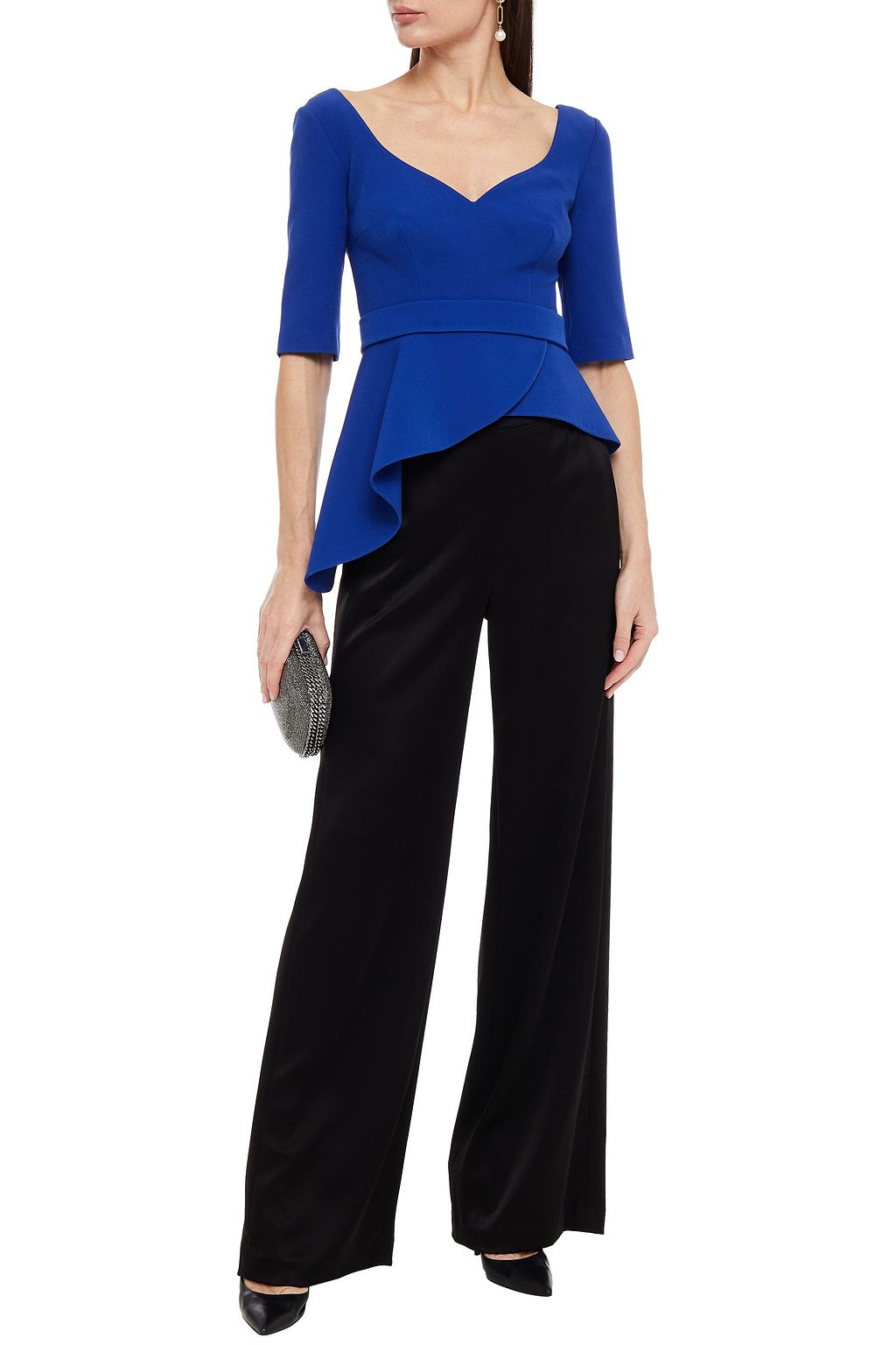 SAFIYAA Asymmetric stretch-crepe peplum top