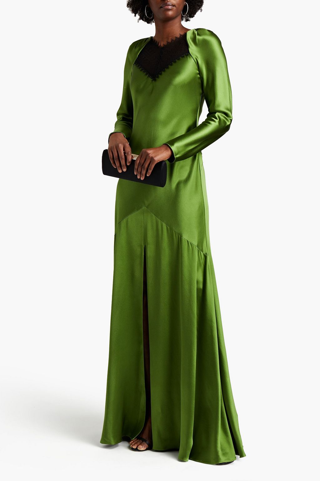 AMANDA WAKELEY Cutout lace-trimmed silk-satin maxi dress