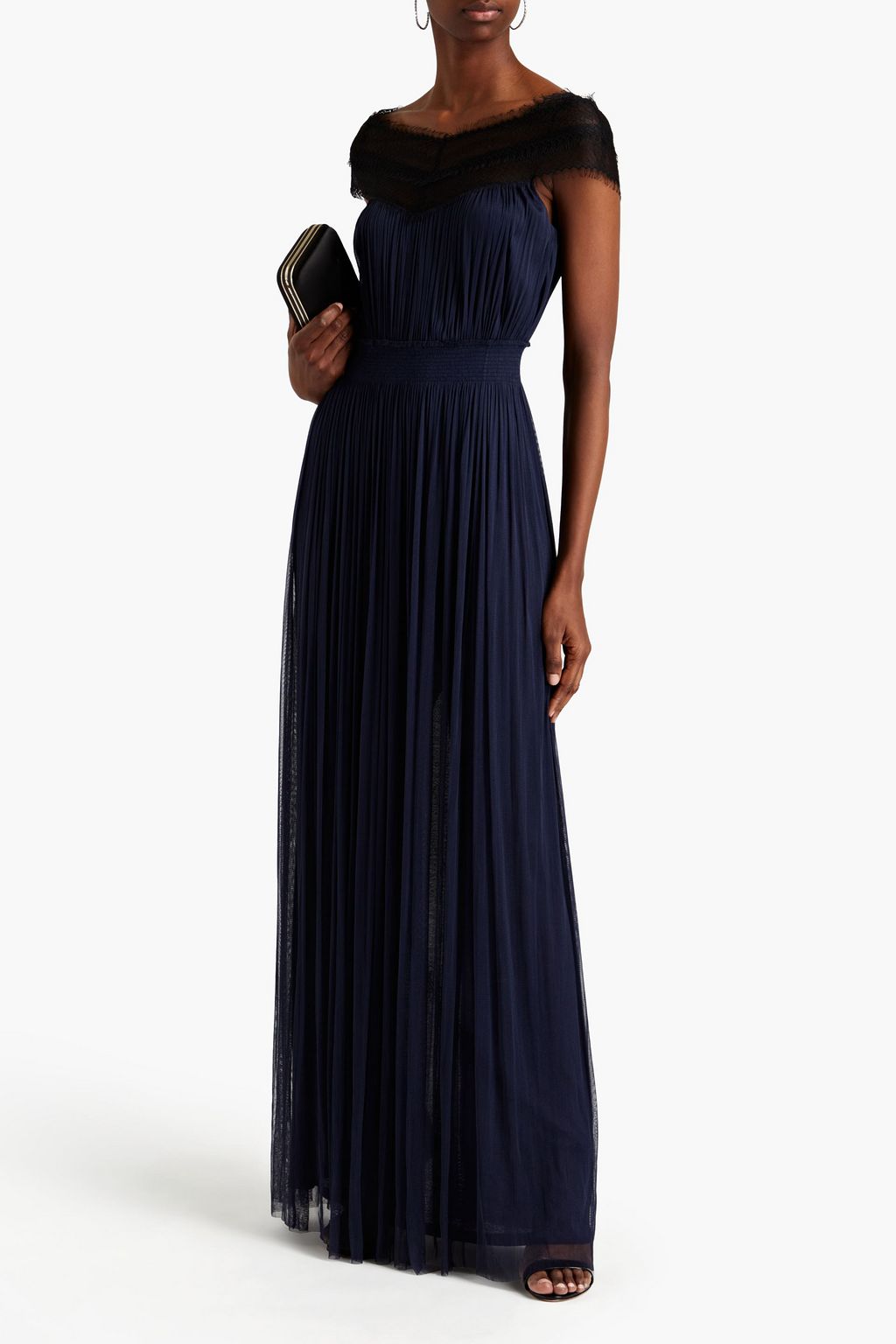 AMANDA WAKELEY Chantilly lace-paneled silk-tulle maxi dress