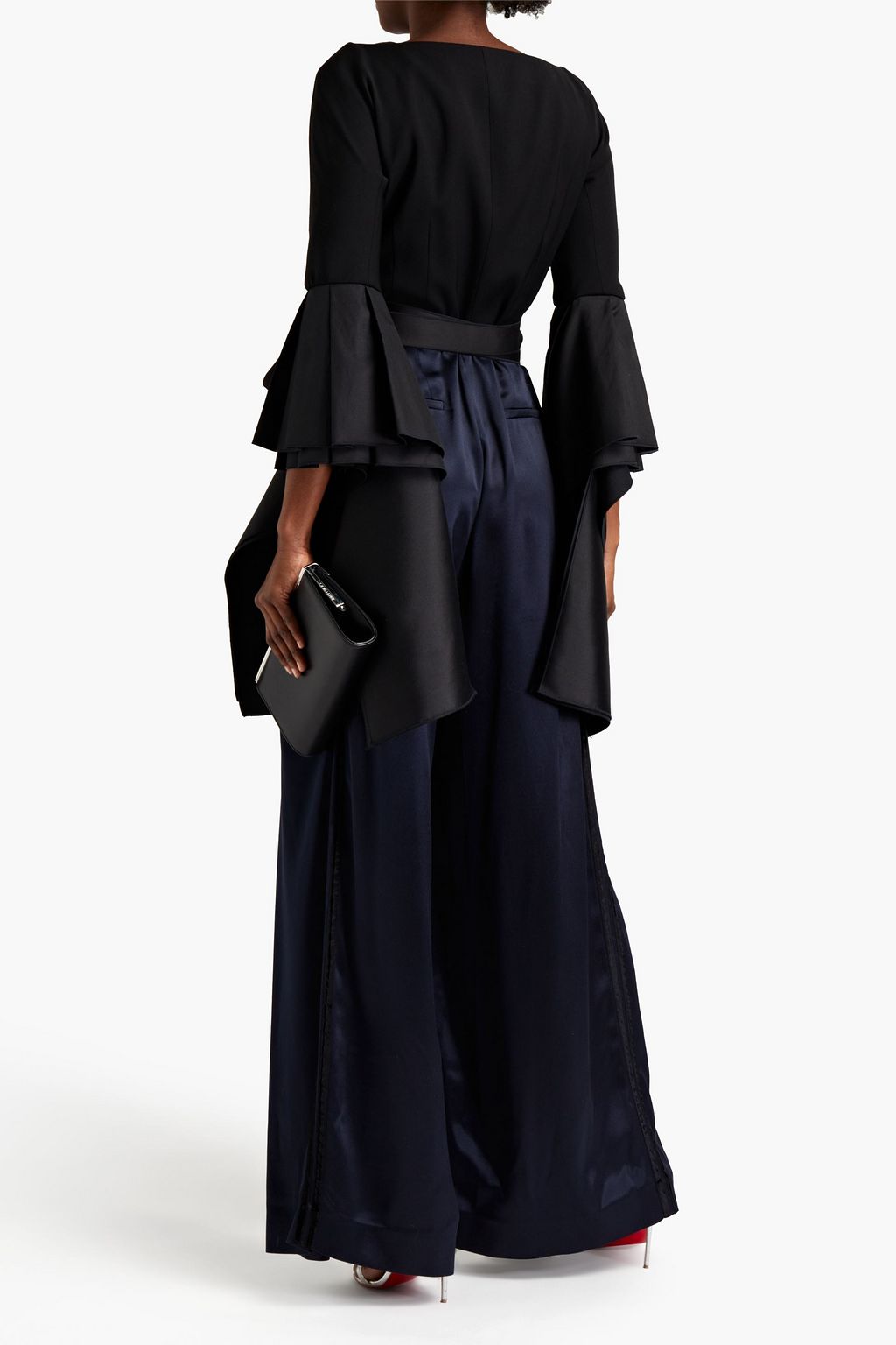 AMANDA WAKELEY Crepe-paneled pleated satin jumpsuit