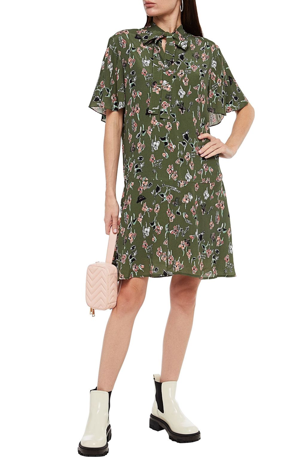 MARKUS LUPFER Raven cape-effect floral-print crepe dress