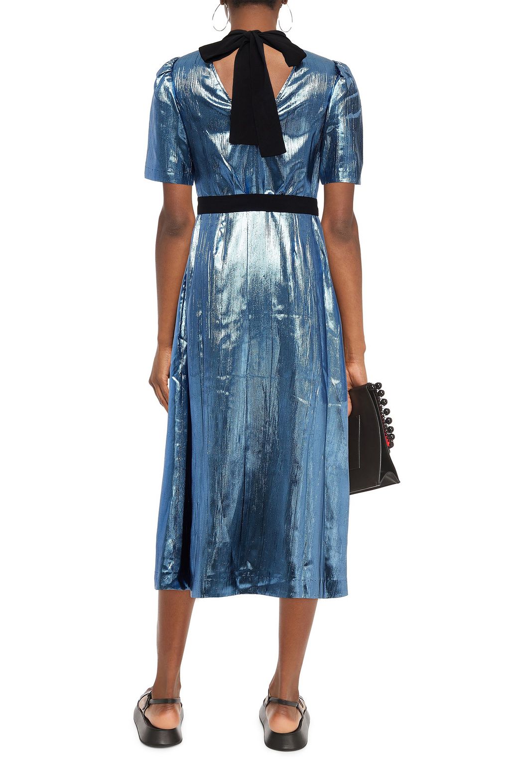 MARKUS LUPFER Lola pussy-bow lamé midi dress