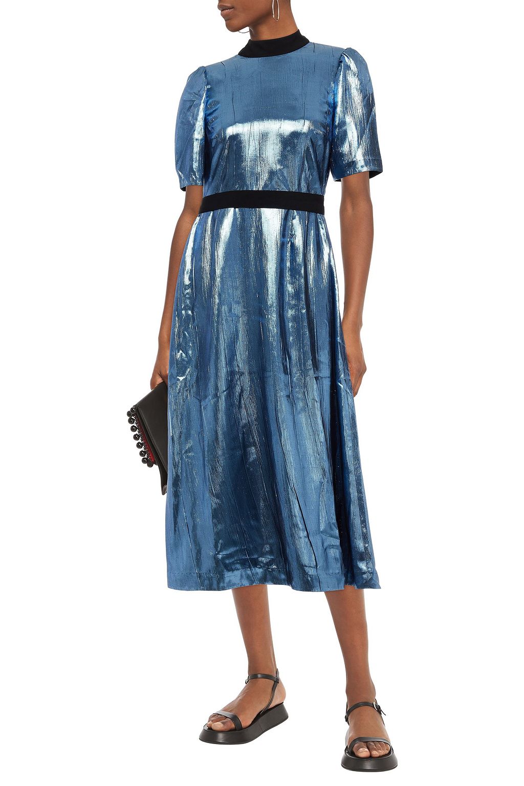 MARKUS LUPFER Lola pussy-bow lamé midi dress