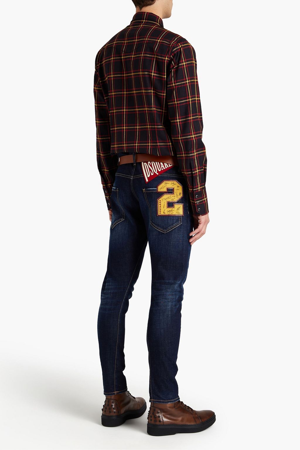 DSQUARED2 Skinny-fit appliquéd distressed faded denim jeans