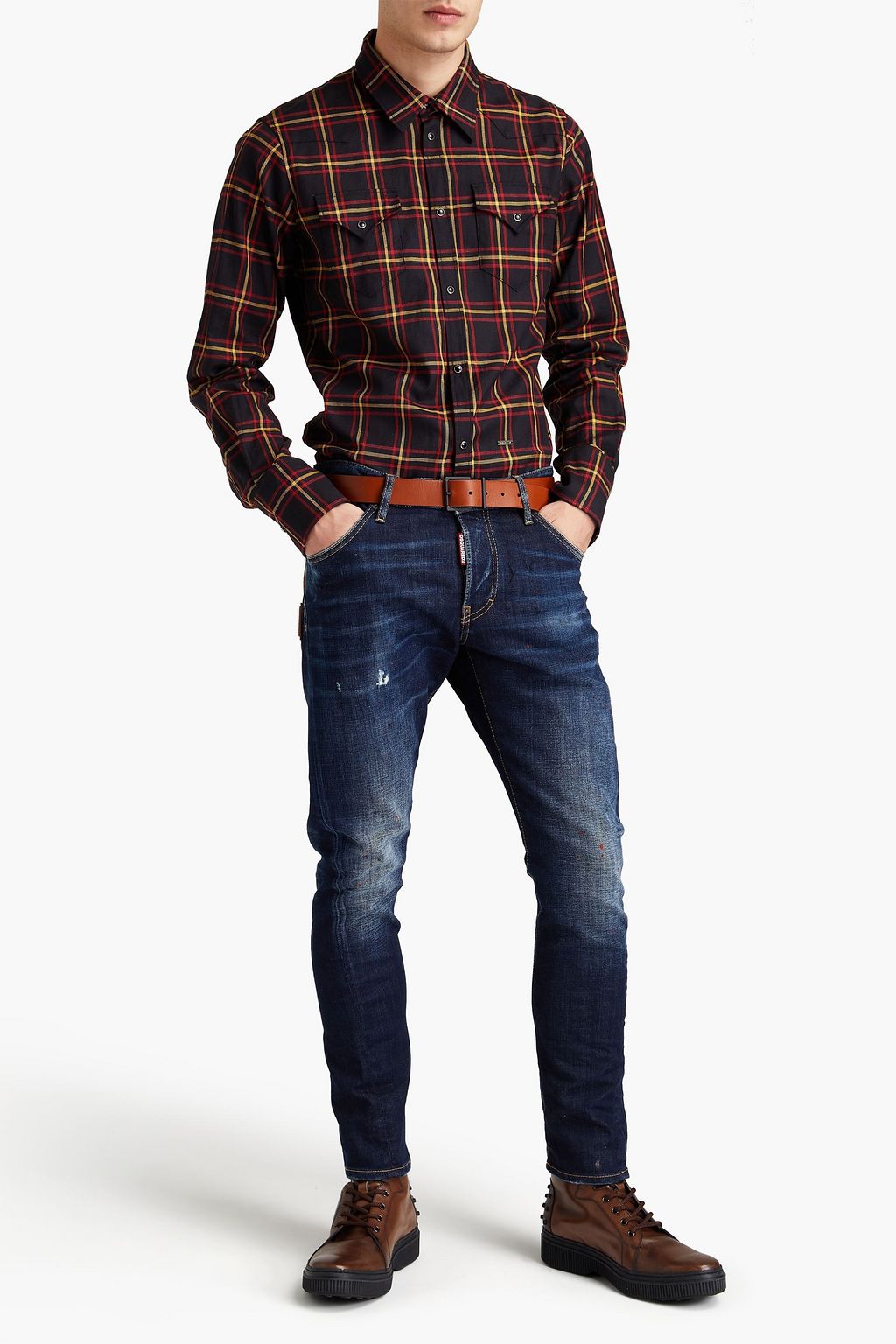 DSQUARED2 Skinny-fit appliquéd distressed faded denim jeans