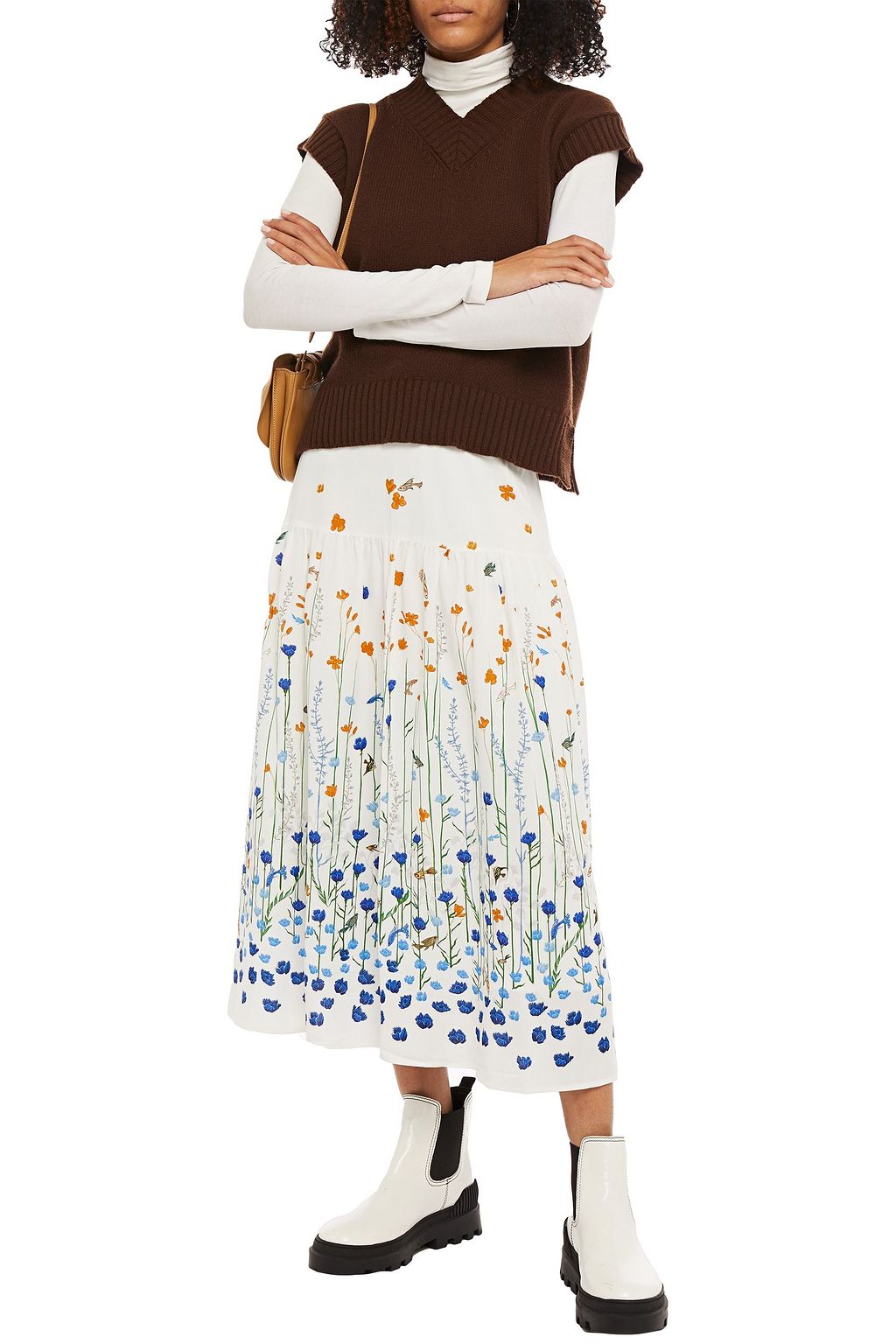 MARKUS LUPFER Drew Underwater Garden printed crepe midi skirt