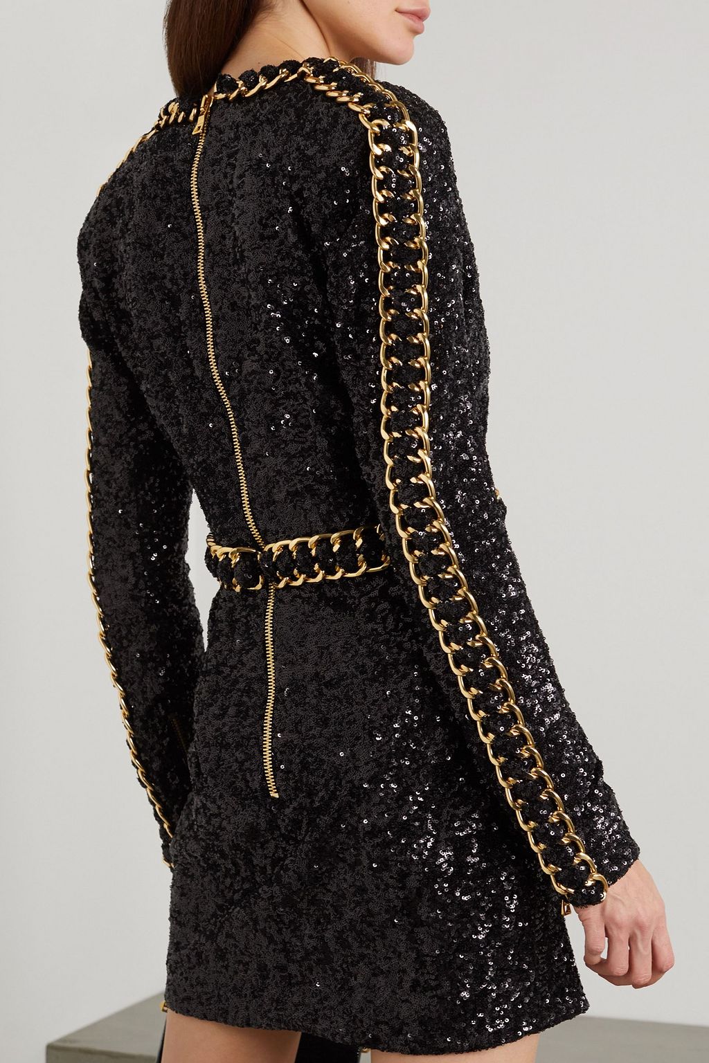 BALMAIN 장식 & 시퀸 디테일 크레이프 미니 드레스