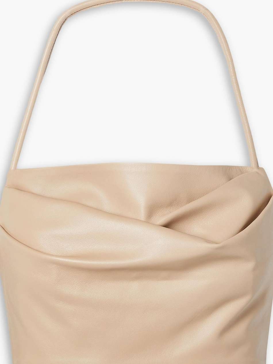 cropped gathered leather halterneck top