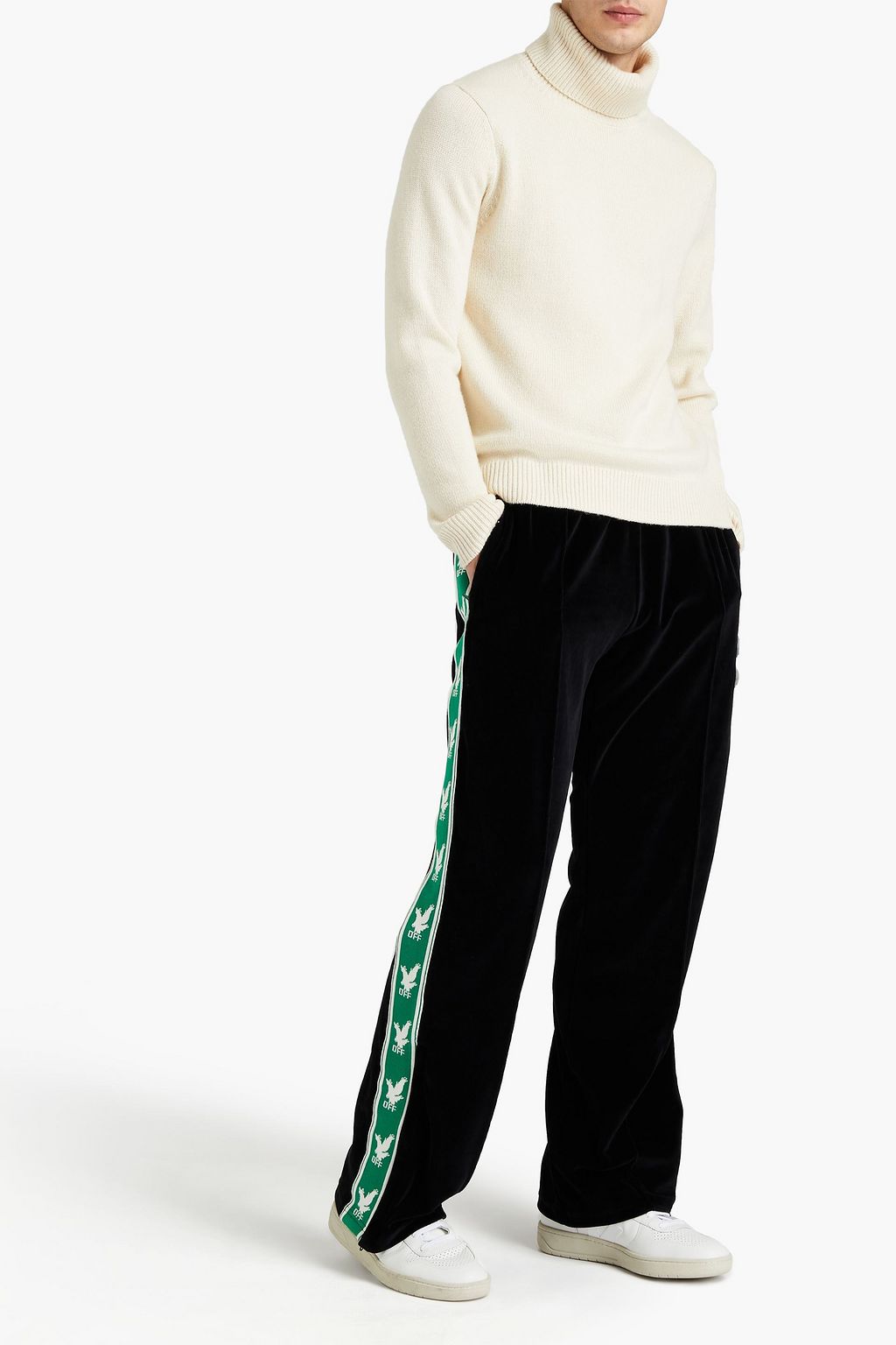 OFF-WHITE™ Jacquard-trimmed cotton-blend velvet track pants