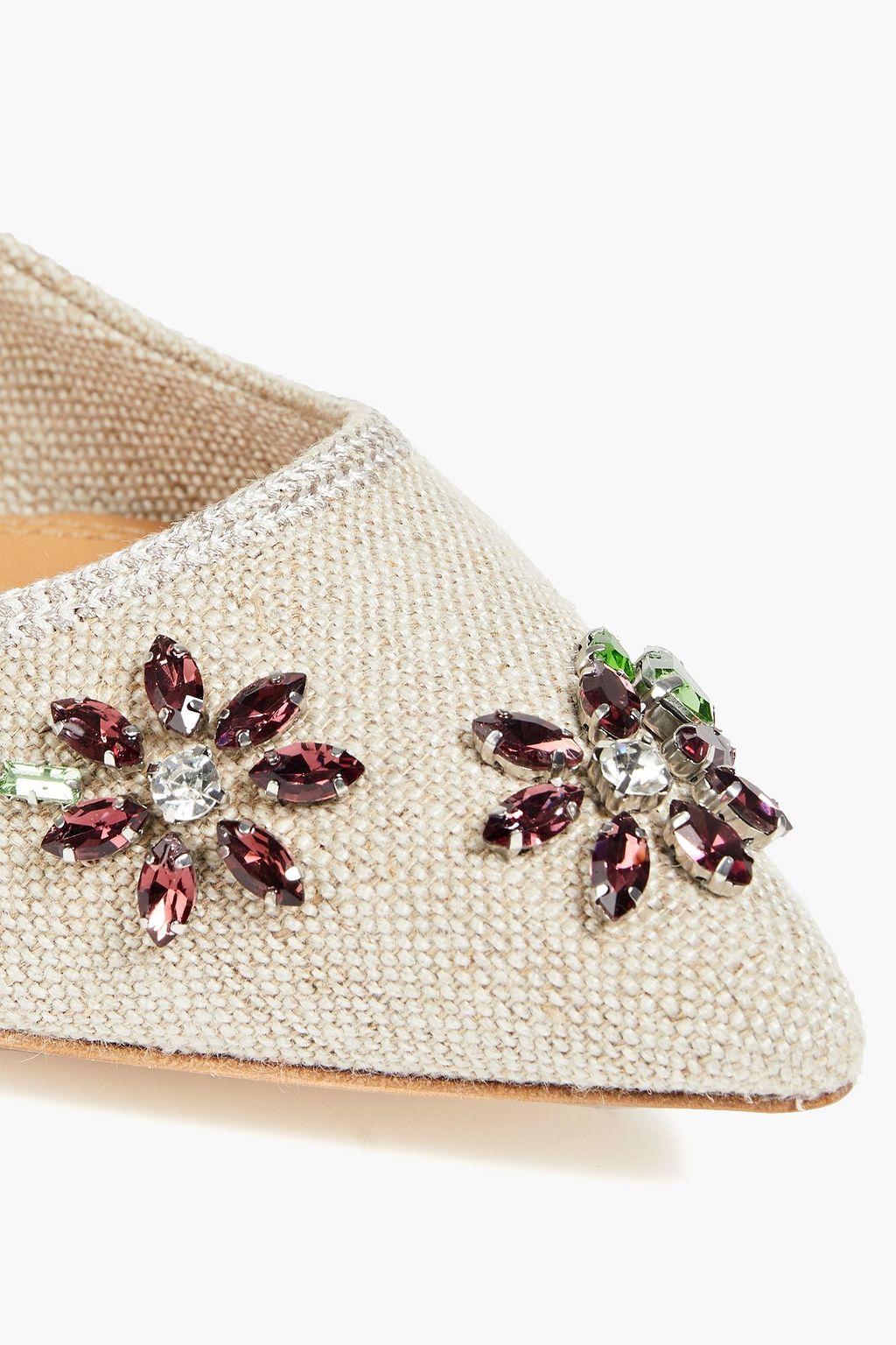 TORY BURCH Crystal-embellished canvas point-toe flats