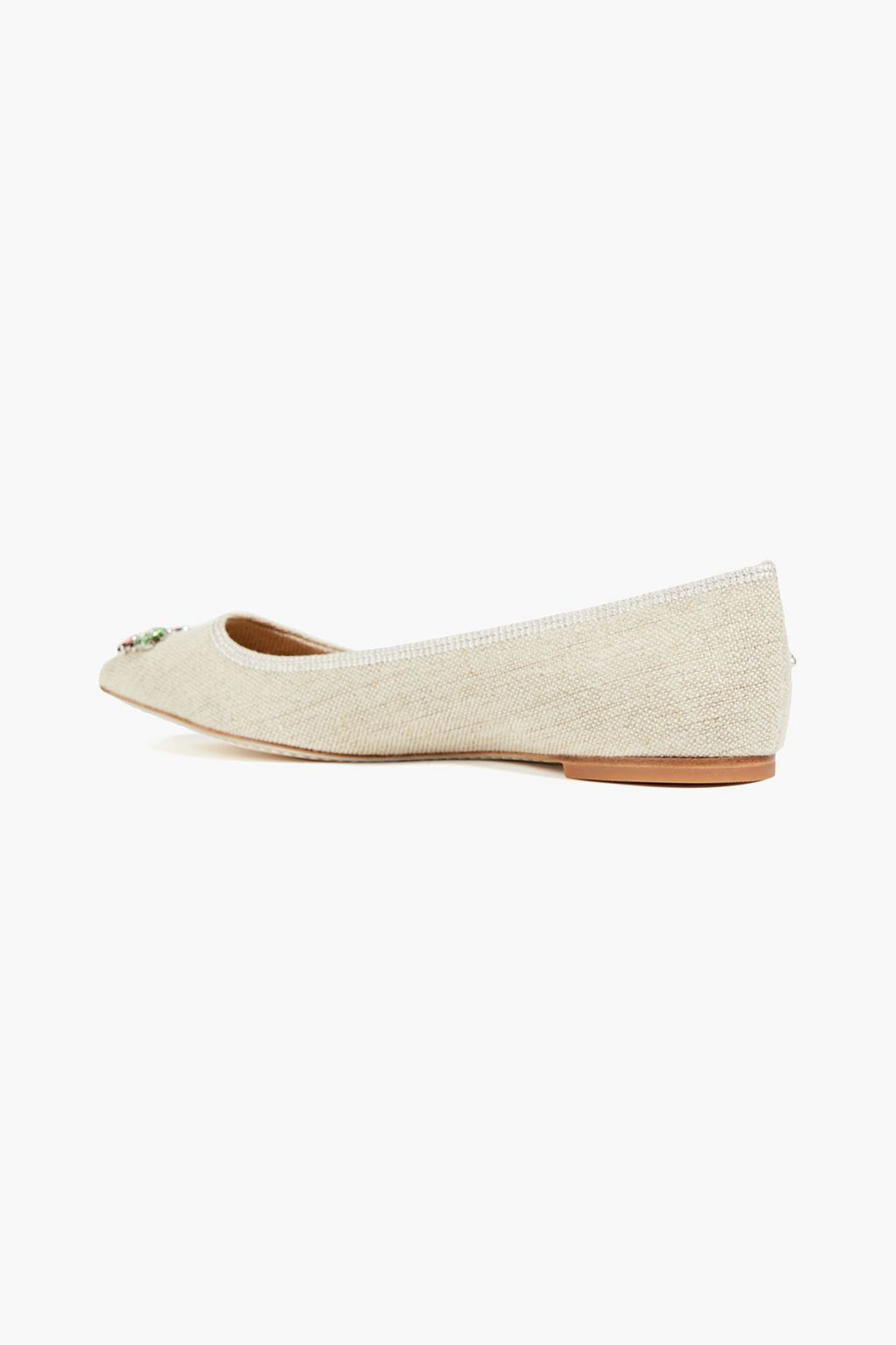 TORY BURCH Crystal-embellished canvas point-toe flats