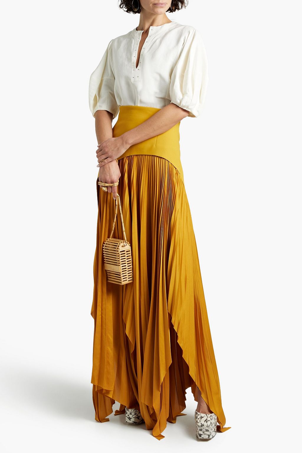 CHLOÉ Gathered linen and silk-blend top