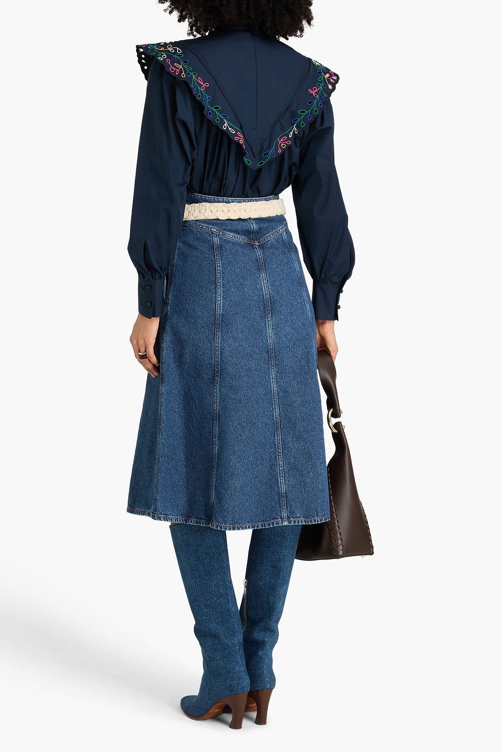 CHLOÉ Broderie anglaise-paneled cotton-poplin top