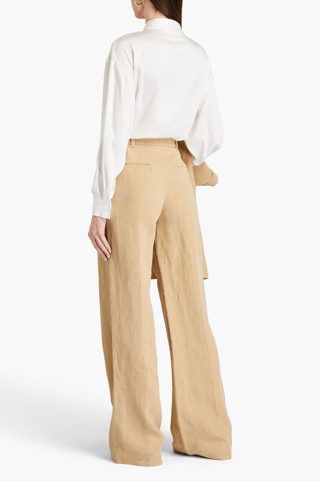 CHLOÉ بنطلون بقصّة أرجل واسعة من الكتان بتصميم مضلع
