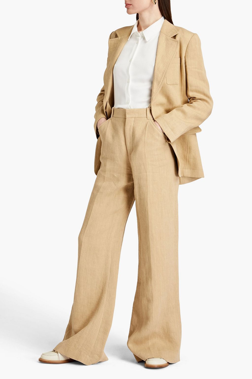 CHLOÉ بنطلون بقصّة أرجل واسعة من الكتان بتصميم مضلع